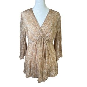 American Glamour Badgley Mischka 100% Silk Snake Print Top Size S Bell Sleeves